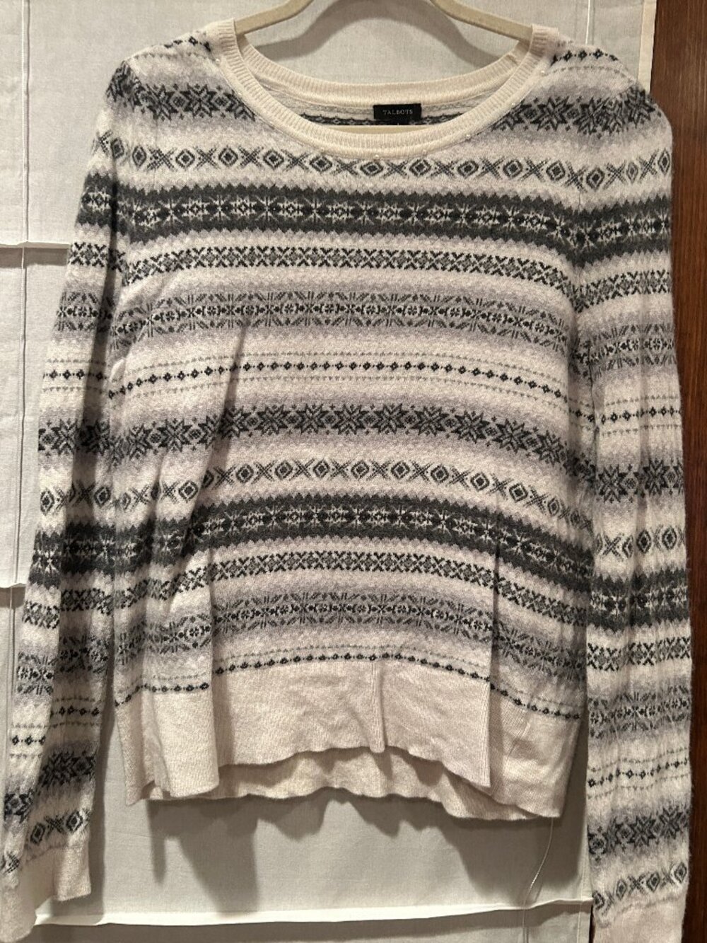 Talbot's Fair Isle Sweater With Pearls on the Neckline -